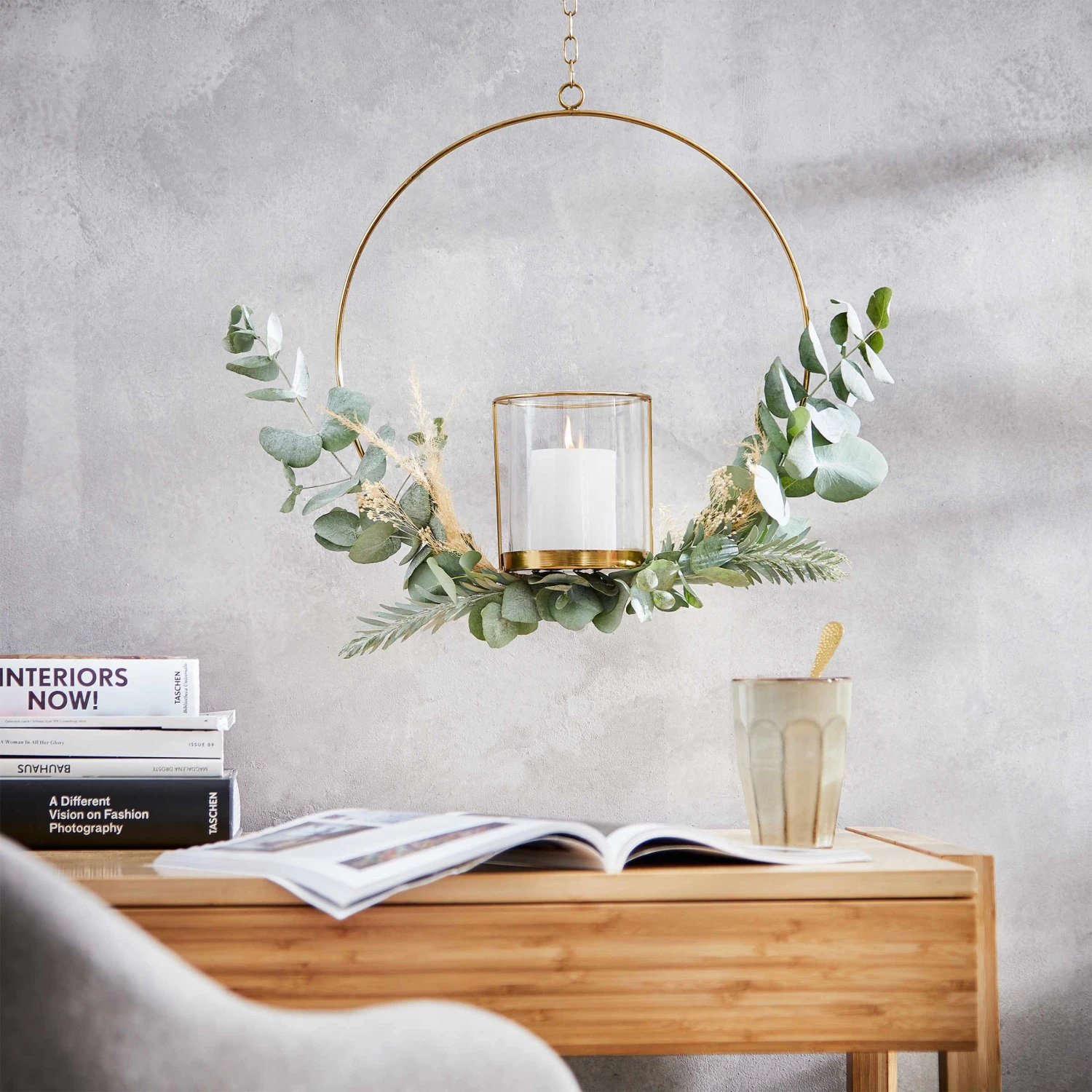 Hängedeko-Ring Mit Glaseinsatz Ø40cm LUNA In Gold – Bild 2