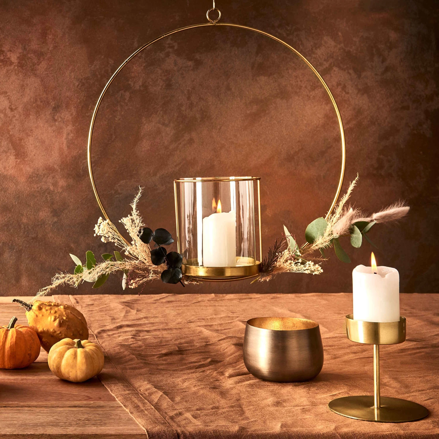 Hängedeko-Ring Mit Glaseinsatz Ø40cm LUNA In Gold – Bild 5