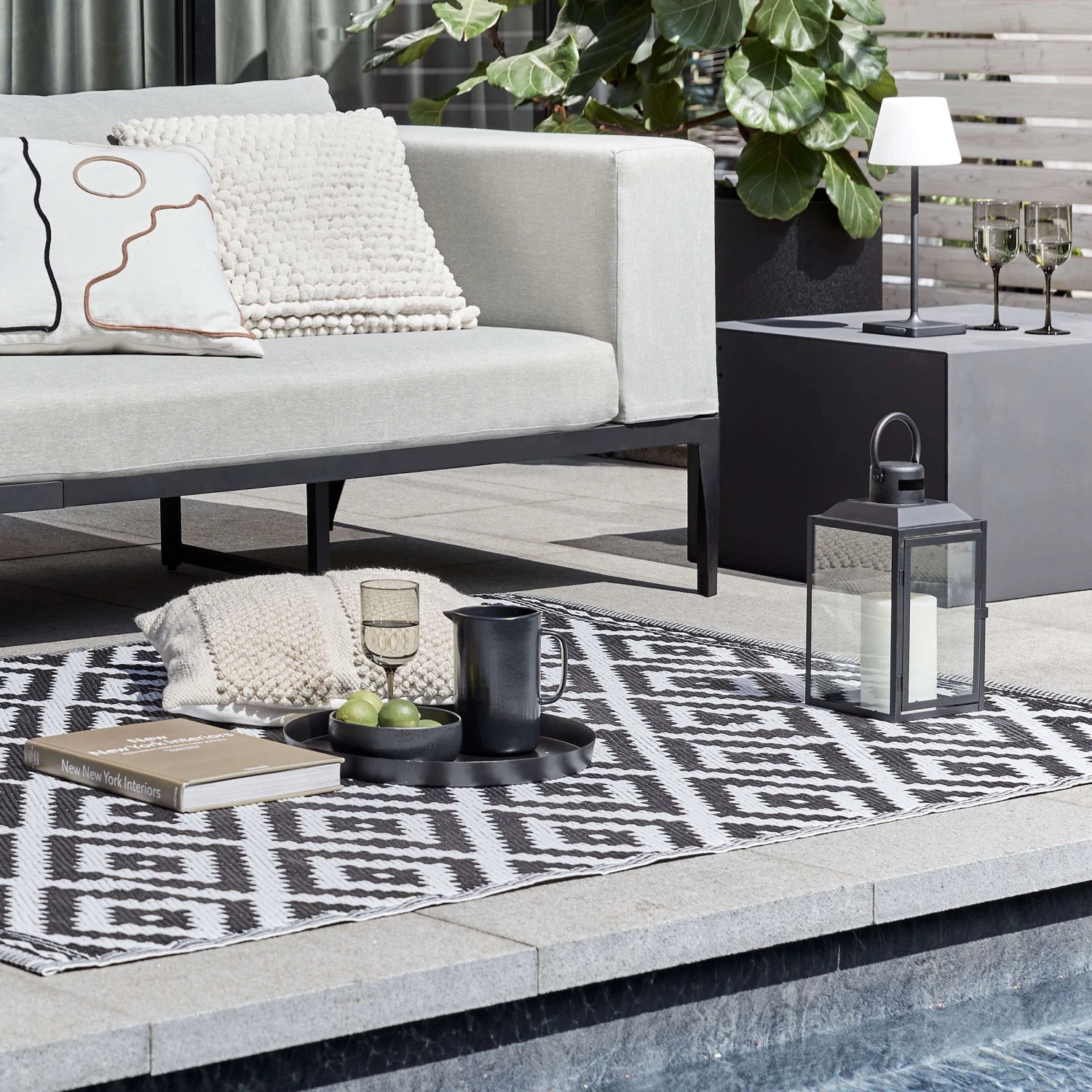 In- & Outdoor-Teppich Ethno/Rauten L 200 X B 150cm COLOUR CLASH In Schwarz-Weiß – Bild 2