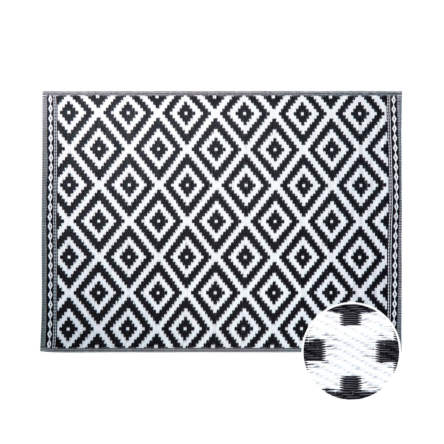 In- & Outdoor-Teppich Ethno/Rauten L 200 X B 150cm COLOUR CLASH In Schwarz-Weiß
