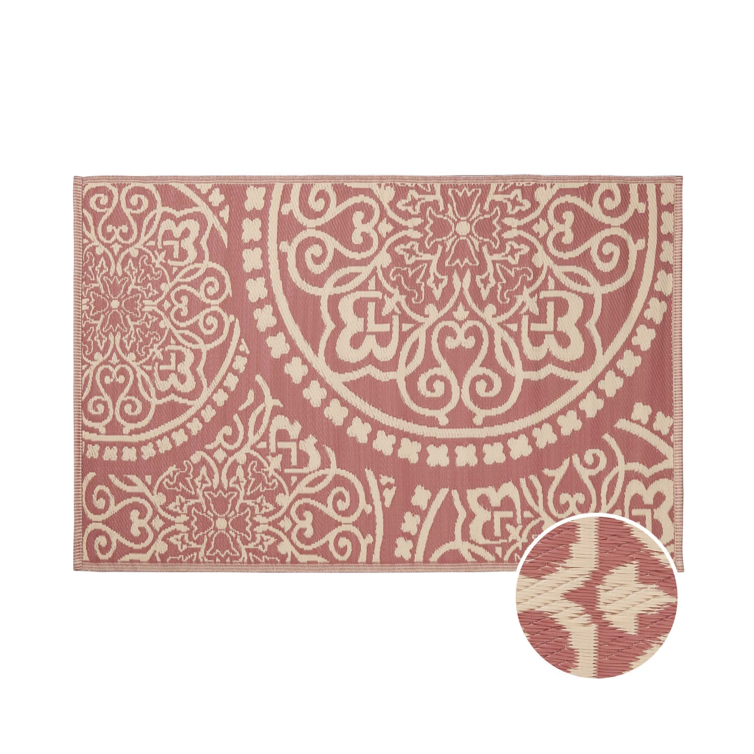 In- & Outdoor-Teppich Floral L 180 X B 118cm COLOUR CLASH In Hellrot-Creme