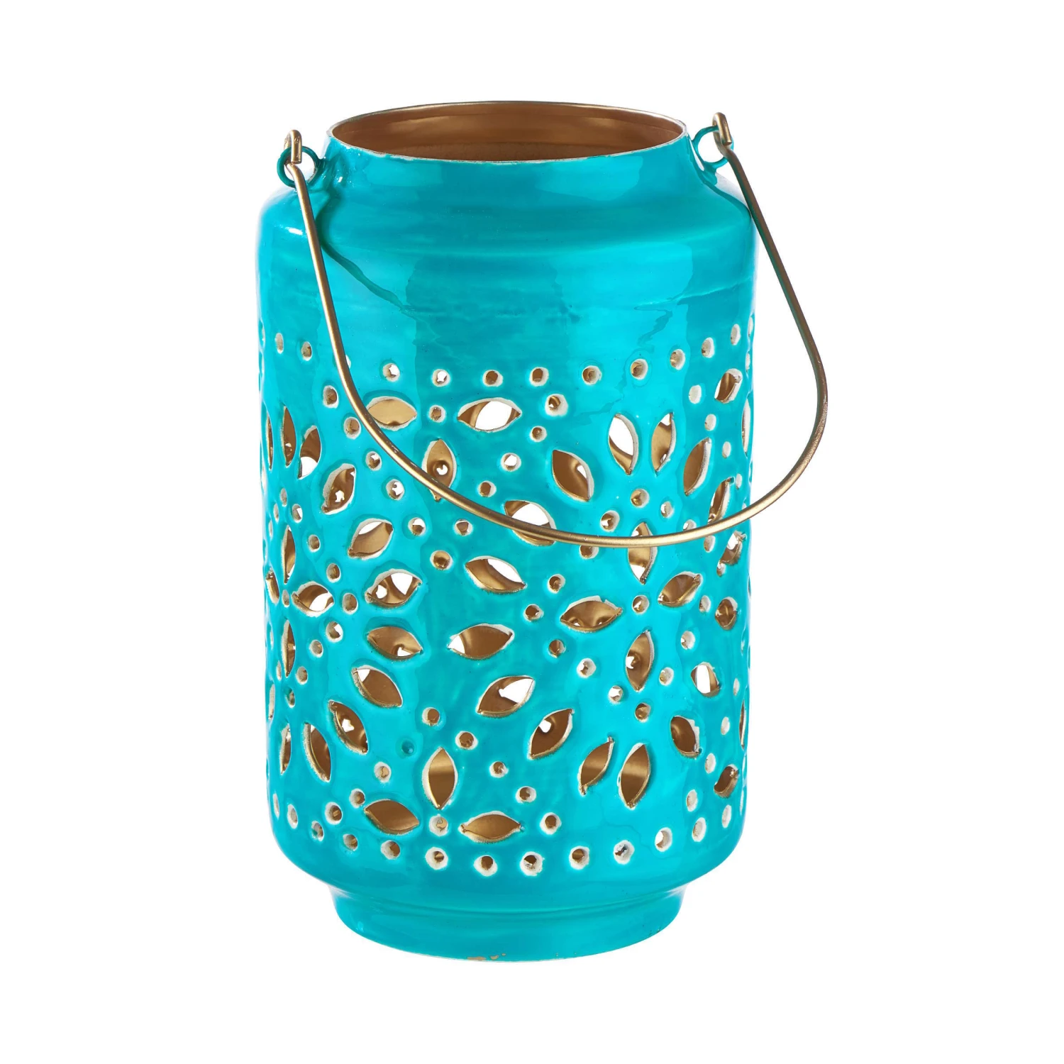 Laterne Höhe 25 Cm BLUE MAROCCO In Petrol-Gold