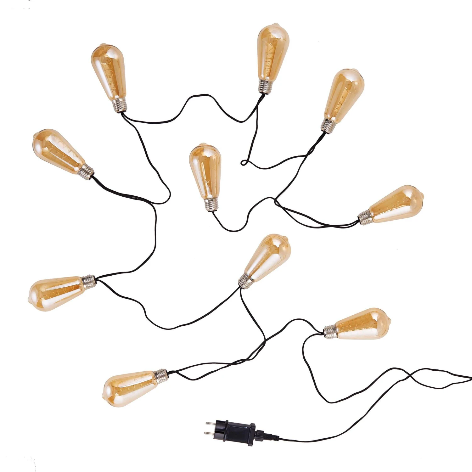 LED Lichterkette Mit Naturseil 10 Lichter Und Stecker BULB LIGHTS In Bronze